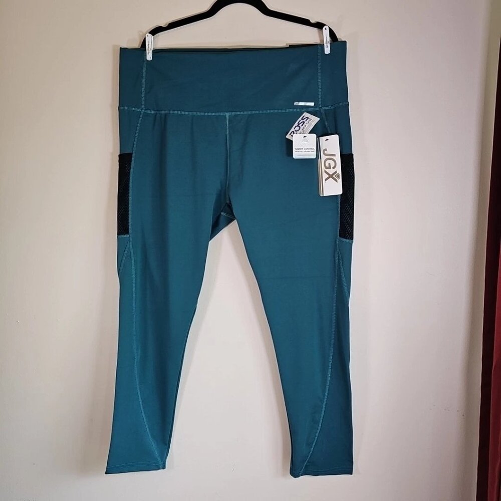 JGX Performance Tummy Control Teal-Turquoise Leggings W/Side Pockets- Size: 3X